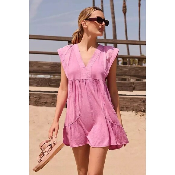 Daily Practice by Anthropologie Short-Sleeve Mini Dress Cotton Solid S 280995 - Picture 1 of 11